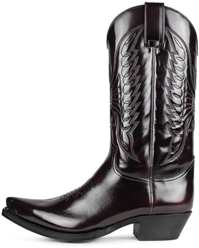 JBJYGSG Botas Vaqueras Retro for Hombre, Estilo Western, de caña Alta y Puntiaguda, Cuero Negro, largas Unisex para Granjas Al Aire Libre(Dark Brown,41)