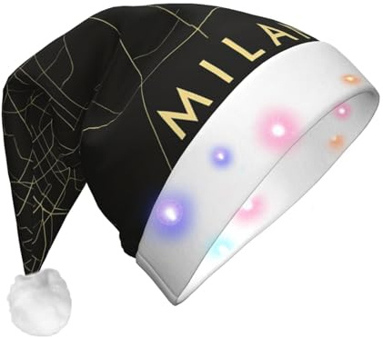 Cxzmnba Sombrero de Navidad LED con mapa de la ciudad de Milán, gorro de Papá Noel iluminado unisex para adultos, regalo de vacaciones y fiestas y Año Nuevo