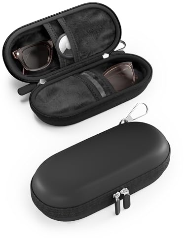 ProCase Custodia per occhiali rigida EVA antiurto per 2 paia, scatola per occhiali da sole doppio scomparto con moschettone e accessori, custodia portatile per donne e uomini, colore: nero