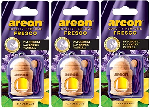 AREON Fresco Deodorante Auto Vaniglia Dolce da Appendere Specchietto Pendente Boccetta Giallo Legami 3D (Set x 3)