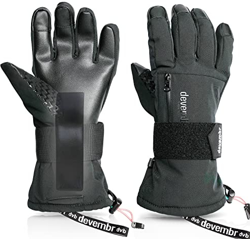 devembr Gants de Snowboard avec Protège-Poignets, Gants de Ski à écran Tactile, Imperméables, Noir, M