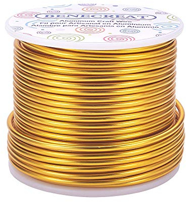 BENECREAT Aluminiumtråd för smyckestillverkning, 10 Gauge (2,5 mm) 25 m, böjbar metalltråd för skulptering, hantverk, blombindning, modell- och skelettillverkning, ljust guld