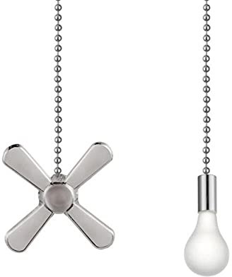 TWDRTDD Ceiling Fan Pull Chains, 2 Pieces Pull Chain Connector,Fan and Light Bulb Beaded Shaped Pendant with 3mm Diameter Copper Beaded Ball (Nickel, 12inch)