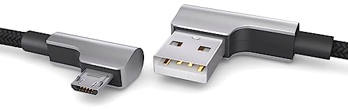 PAXO Svart nylon Micro USB-kabel, 0,3 m, 90 graders kontakt med 90 graders vinkel, USB-laddningskabel, mikro-USB-datakabel, laddkabel, USB 2.0