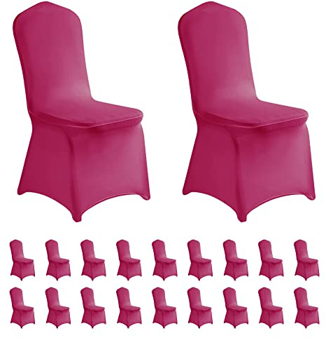 LZY 20pcs Spandex Chair Cover Stretch Slipcovers for Wedding Party, Dining Banquet Chair Decoration Covers (Fuchsia, 20)