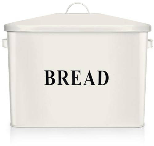 HaWare Bread Bin, Metal Bread Box for Kitchen Countertop, Large Loaf Storage Container - 34.1x19.1x24.5cm - Holds 2+ Loaves, Healthy, Space Saving & Farmhouse Style- Cream