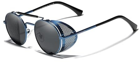 KINGSEVEN Gafas de sol Steampunk redondas retro genuinas hombres retro mujeres gafas de sol gafas de sol gafas de sol gafas de sol gafas de viaje vintage gafas de sol gafas de sol 755, azul/gris, 59