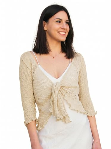 creazioni unique Cardigan Donna Primaverile Estivo Cardigan Donna Elegante in Rete di Viscosa Termica con Essenza di Fiore di Ciliegio (Avorio)