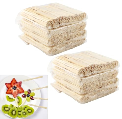 DAKFOOK 1000 Pcs Disposable Bamboo Fruit Forks, 9 x 0.7cm Two Prongs Mini Bamboo Food Picks Blunt-end Forks for Party Banquet Buffet