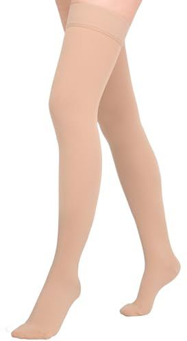Athbavib 20-30mmHg Compression Stockings for Women and Men, Thigh High Closed Toe Medical Graduated Compression Socks, Best Support for Treatment Varicose Veins Swelling (Beige,Medium)