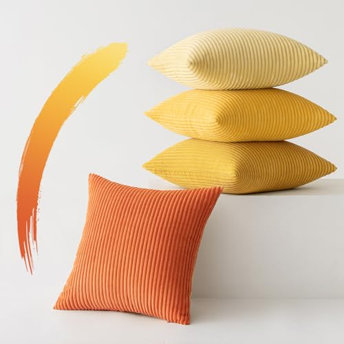 Slozzi 4er Set Kordsamt Kissenbezug Herbstdcko Kissenbezüge Kissenhülle Sofakissen Dekokissenbezug Couchkissen Weich für Sofa Schlafzimmer Wohnzimmer Büro, 50x50 cm, Orange Serie