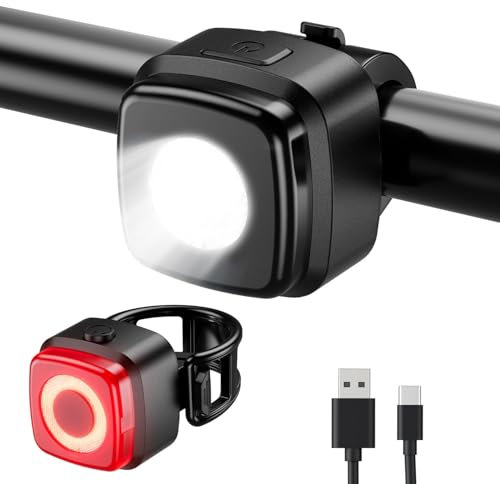 OnMeto Fahrradlicht Set,IPX5 Wasserdicht Frontfahrrad Lampe Rücklicht Fahrrad licht,USB Typ-C Wiederaufladbares Fahrradleuchten-Set fahrradlampe(Dunkelschwarz)