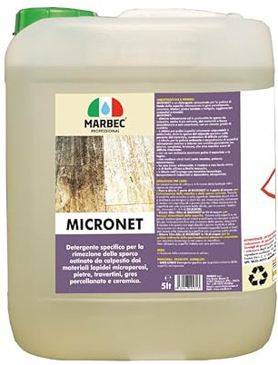 MARBEC MICRONET 5LT Detergente specifico per rimuovere lo sporco da calpestio dai materiali lapidei microporosi, come pietre, travertini e gres porcellanato.