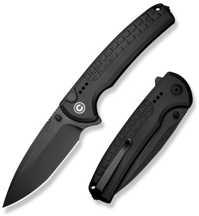 CIVIVI Folding Pocket Knife, Sentinel Strike II Utility Knife with Glass Breaker, 3.7 Nitro-V Blade Aluminum Handle, EDC Knife for Outdoor Survival Hunting Hiking Camping C22025D-1, Black