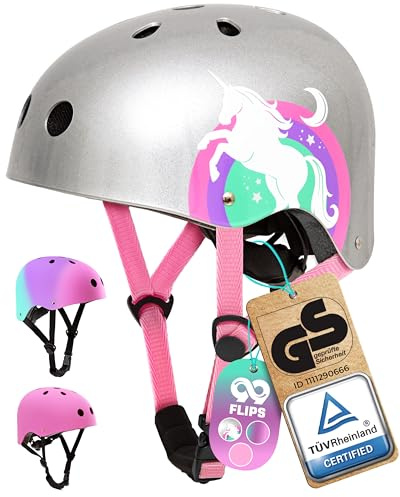 99FLIPS Skaterhelm Kinder - Skater Helm Kinder - Kinderhelm - Fahrradhelm Mädchen - Größe S/M Glitter