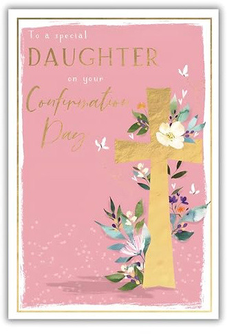 IC&G Special Daughter Confirmation Day Congratulations Card - Confirmation Congratulations Card for Girls with Floral Cross and Butterfly Design and an Embossed Foil Finish