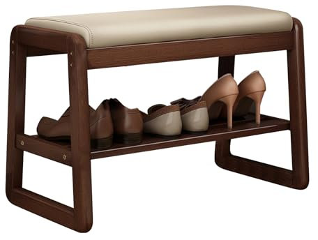 Treesunshine Skobänk i massivt trä med sits, bänk med förvaringsutrymme, 55 x 36 x 42 cm, kan belastas upp till 100 kg, skoskåp med sittbänk för hall, vardagsrum, garderob, badrum, hall (kaki)