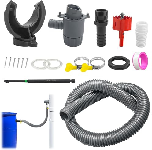 Raccoglitore Acqua Piovana Kit, Recuperatore D'Acqua Piovana 75-110mm, Grondaia acqua Piovana con Tubo di Collegamento da Portagomma, per Tetti Fino a 80 m² (Grigio)