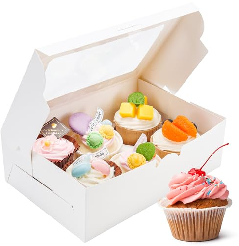 BTSD-home 15 Stück Cupcake Box 6 Halter Cupcake Transportbox mit Fenster Kuchenbox Pappe für Muffins Keks Macarons Käse(weiße 23.7x15.5x7.8cm)