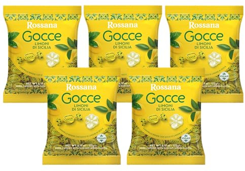 5X Rossana Gocce Limoni di Sicilia Caramelle Ripiene con Succo di Limone Senza Glutine (Gluten Free) Vegan 175g