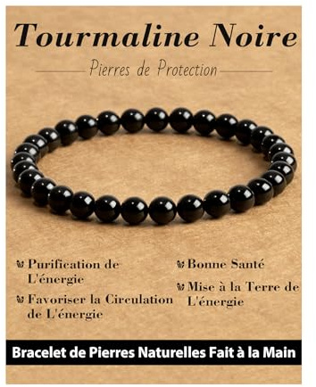 Landorilo 6mm Crystal Bead Bracelet for Women and Men, Containing Healing Gemstones, Friendship Yoga Chakra Relaxation Elastic Bracelets, Christmas, Anniversary, Birthday Gift(Black Tourmaline)