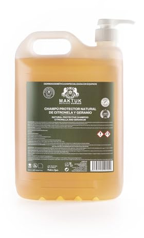 Champú para Caballos con Citronela y Geranio - Repelente de Insectos Natural - Pelo Suave y Brillante - Champú para Equinos, Mantiene Alejadas Moscas y Tábanos - 5000 ml