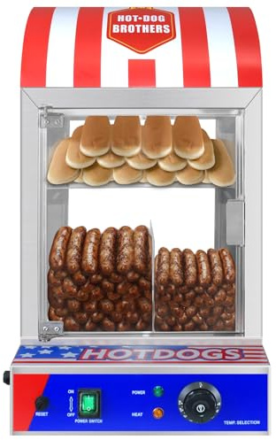 Cuiseur Vapeur Hot Dog avec Chauffe-Pain – Machine Commerciale en Acier Inoxydable, Capacité 50 Saucisses et 20 Pains, Appareil Professionnel pour Snack et Boulangerie