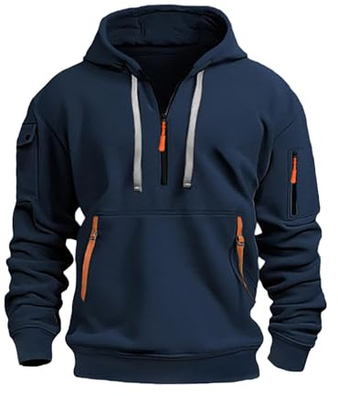 Générique Sweat à Capuche pour Homme, avec Demi-Fermeture éclair Pull, Chaud, Décontracté, Confortable, pour Le Travail en Plein Air, pour la Vie Quotidienne, Haut, Couleur Unie