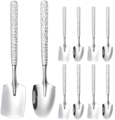 DIYEAH 10 piezas Cucharas Pala de Acero Inoxidable con Diseño Martillado para Postres Helados Café y Frutas Cucharas Versátiles para Servir Yogur y Pudding Utensilios Elegantes y