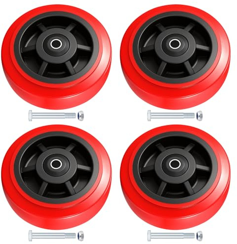 6 Inch Caster Wheel,Polyurethane Caster Set of 4 Load 4000 Lbs,Polyurethane Surface TPE Casters,Dual Ball Bearings,Heavy Duty Casters Replace,for Replace Flatbed Cart & Trolleys Wheels (4 Pack)