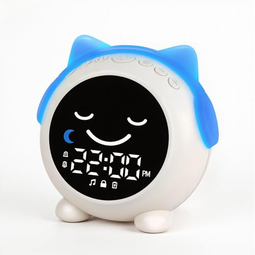 INXDOLHOM Sveglia per bambini, Sveglia digitale bambini, Snooze e 9 rumore bianco, Luminosità e volume regolabili, Allenatore per bambini per principianti ragazze ragazzi