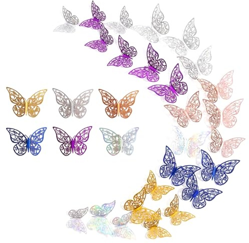 72Pcs 3D Butterfly Wall Stickers, 6 Styles Butterfly Decorations | Butterfly Wall Decor for Girls Bedroom, Birthday Party, Wedding & Nursery Decorations, Removable Wall Art Decals