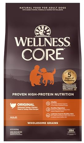 Wellness CORE Dry Dog Food, Wholesome Grains, High Protein, Natural, Original Turkey & Chicken Recipe, (24-Pound Bag)
