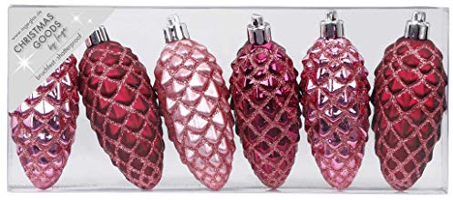 MAGIC 6 Kunststoff Zapfen 9cm Kunststoff bruchfest Christbaumkugeln Dekokugeln Weihnachtskugeln Baumkugeln Baumschmuck Set Berry Kiss (Beere Glanz/matt)