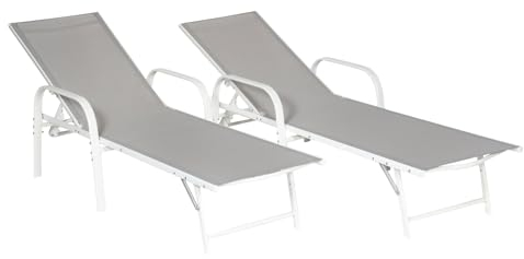 Happy Garden Lote de 2 tumbonas de textileno Gris Sardinia Estructura Blanca. Tumbona de Acero para Exterior de 5 Posiciones.
