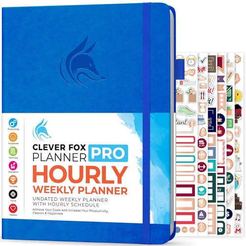 Clever Fox Planner PRO Schema – Odaterad livsplanerare varje vecka och månad med tidsluckor, mötesbok och daglig organisatör, A4 (blå)