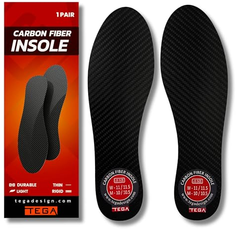 TEGA Carbon Fiber Insole (1 Pair) - for Turf Toe, Foot Fractures, Hallux Rigidus and Limitus - Rigid Shoe Insert for Sports, Hiking, Trekking, Basketball, Running -Alternative to Post Op Shoe(W11/M10)