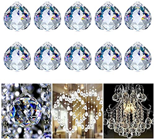 Mousyee Prisme de Boule de Cristal Clair, 10Pièces Pendentif Suspendu de Lustre en Cristal de 30mm Pendentif de Gouttes de Suspension de Lustre en Cristal Clair pour La Décoration de Maison de Mariage