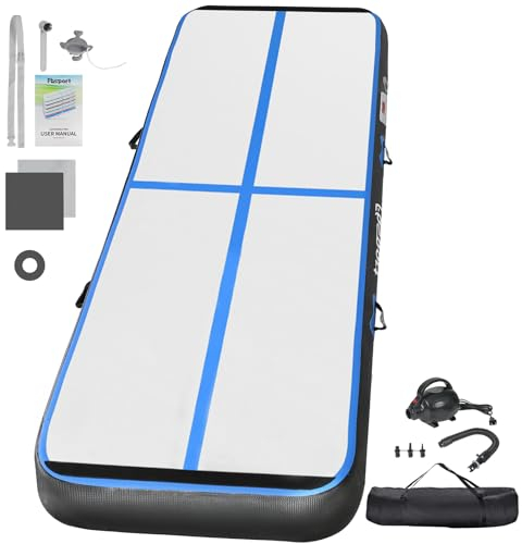 FBSPORT Airtrack Matte, 20cm Hoch Verdicken 4M Tumbling Matte,Gymnastikmatte mit Luftpumpe,Trainingsmatte mit Tragetasche,Turnmatte für Zuhause, Outdoor,Yoga