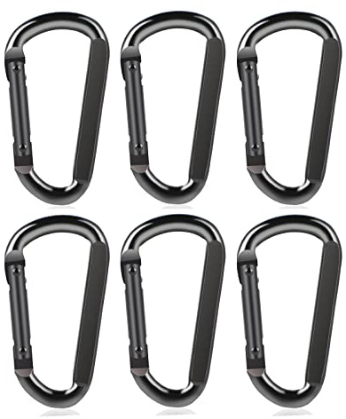 DELSWIN Heavy Duty Black Carabiner Clip - 900lbs 3 Steel Carabiners, Large D-Shaped Spring Hook for Hammocks, Camping, Hiking, Outdoor, Gym, Keychains and Dog Leash
