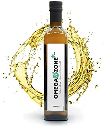 omega3zone Premium Omega-3 Öl mit Vitamin D3 K2 - Hochdosiertes Fischöl mit Vitamin D3K2 - All trans MK-7 K2-3.840mg pro Portion - Laborgeprüft und Deutsche Herstellung - Zitronengeschmack 500ml