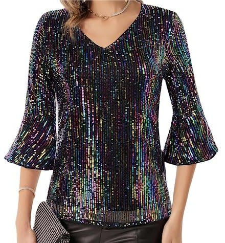 GRACE KARIN Top de lentejuelas para mujer, cuello en V, elegante, parte superior con purpurina, CL1559, 7#1559, S