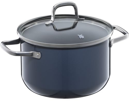 WMF Fusiontec Essential Kochtopf groß, 20 cm, Glasdeckel, Fleischtopf Induktion, 3,7l, High-Tech Keramik, kratzfest, unbeschichtet, dunkelblau, Made in Germany