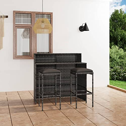 Camerina 3-TLG. Gartenbar-Set mit Kissen Stehtisch Outdoo Gartenbar Outdoor GartenmöBel Set Bar Outdoor Theke Garten Grau