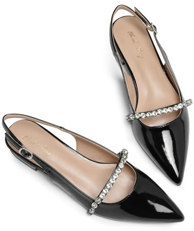 Zhabtuc Slingback da Donna con Scarpe a Punta con Strass per Scarpe Eleganti da Donna, Vernice Nera, 41 EU