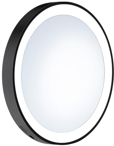 Smedbo Outline Lite LED Kosmetikspiegel schwarz mit Saugnäpfe und 7- Facher Vergrößerung Dm. 12cm FB625