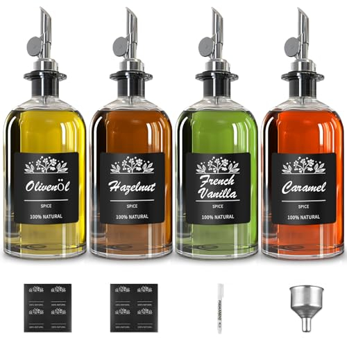 Distributeur d'huile avec étiquettes, 4 bouteilles d'huile avec bec verseur de 350 ml, lot de bouteilles de vinaigre et d'huile avec entonnoir, distributeur d'huile et de vinaigre de qualité