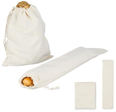 Relaxdays Brotbeutel, 4-teiliges Set, 2 Größen, aus Leinen, Brot, Brötchen & Baguette aufbewahren, Brottasche, beige