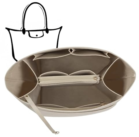 Charinor Taschen Organizer für Longchamp, Taschenorganizer aus Filz mit Schlüsselkette und Bag in Bag (Beige, M)