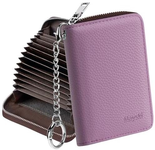 Mayski Credit Card Holder, Zipper Credit Card Wallet for Women, Small Accordion Card Cases Holder, KeyChain Wallet, Business Card Holder, Purple